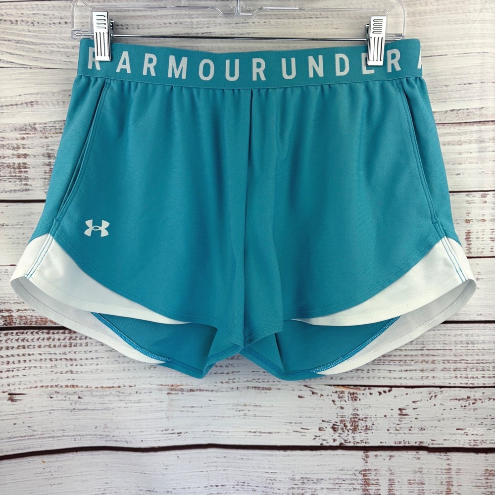 Under Armour Womens HeatGear Teal Blue Athletic Running Shorts Size Medium MD